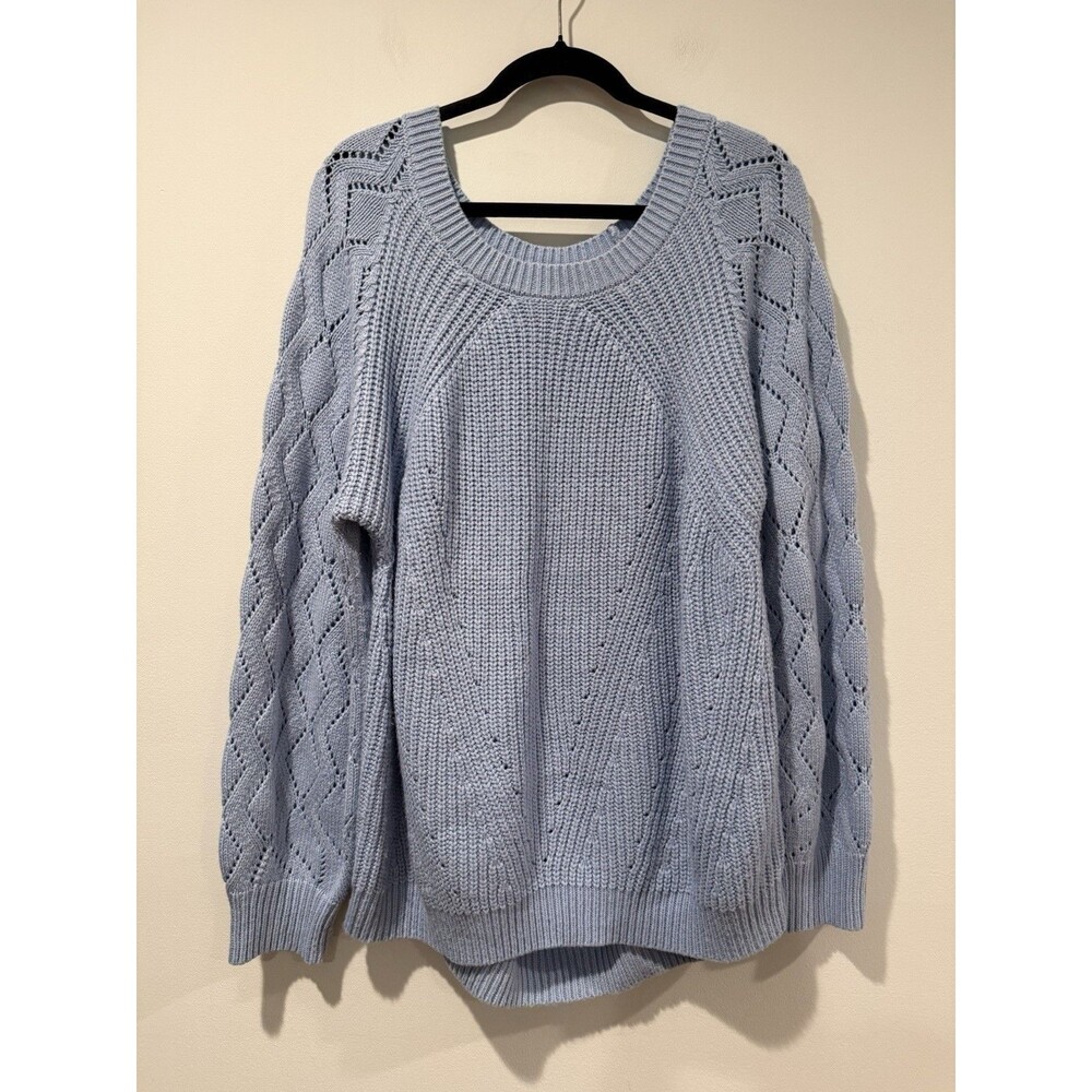 Tunic Knit Sweater Womens XL Light Blue Lounge Comfort Pullover Travel Vacation